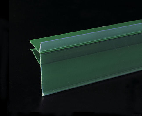 สีเขียว PVC Strip ข้อมูลเข้าสู่ระบบ Holder สำหรับชั้นวางของห้างสรรพสินค้าและแท็กราคาแทรก