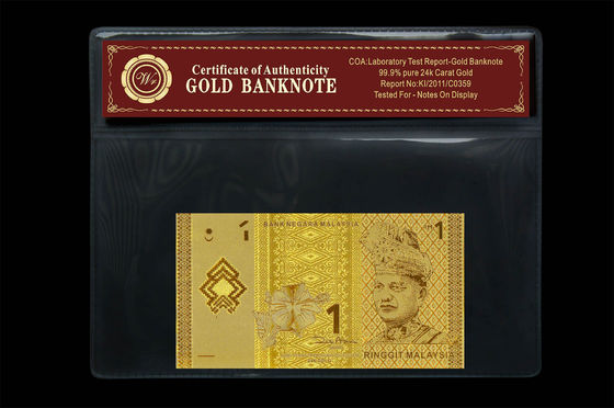Gorgeous หมายเหตุ 1 ริงกิตมาเลเซียทอง 24k ธนบัตรที่มีผู้ถือพลาสติก